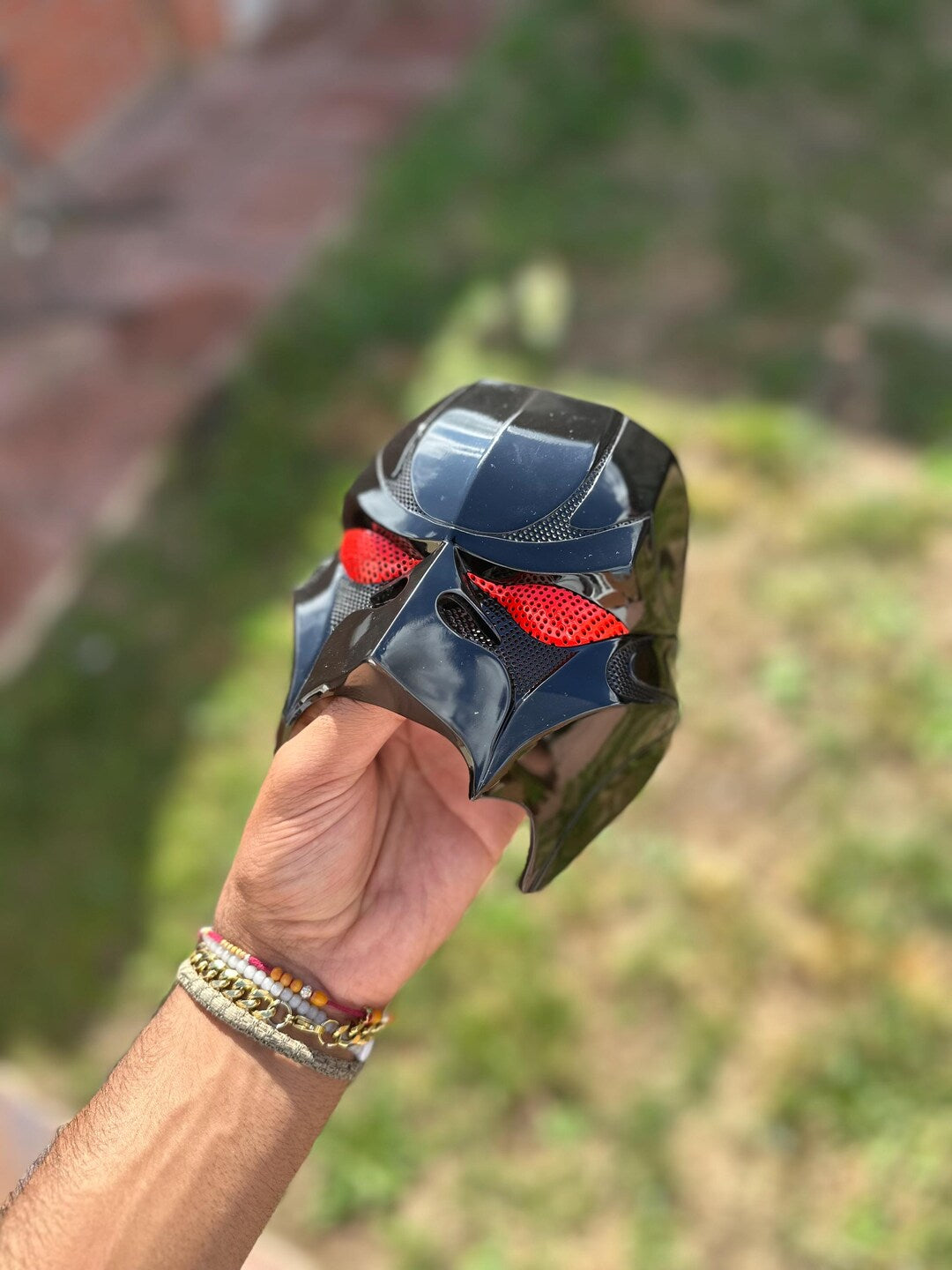 The Weeknd After Hours Til Dawn mask, non-LED version with red mesh eyes