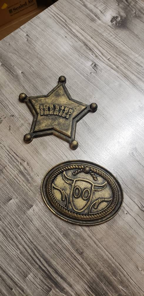 Sheriff Belt Buckle and Badge - Weathered Cosplay Prop - Inspired by Toy Story