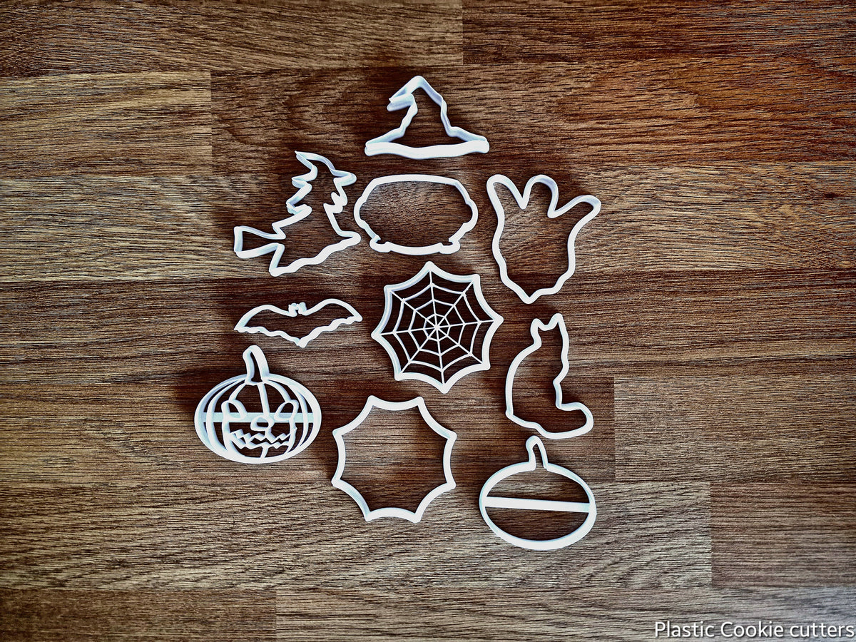 Halloween Cookie Cutters - 3D Printed - Pumpkin - Witch - Ghost - Spiderweb - Bat - Cat - Cauldron - Baking - Modeling clay