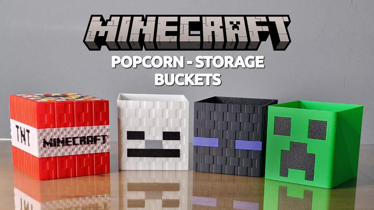 Pixel Block Popcorn Buckets - Inspired by Minecraft - 3D Printed Storage Boxes | TNT, Creeper, Enderman, Skeleton Head | Gaming Room Decor