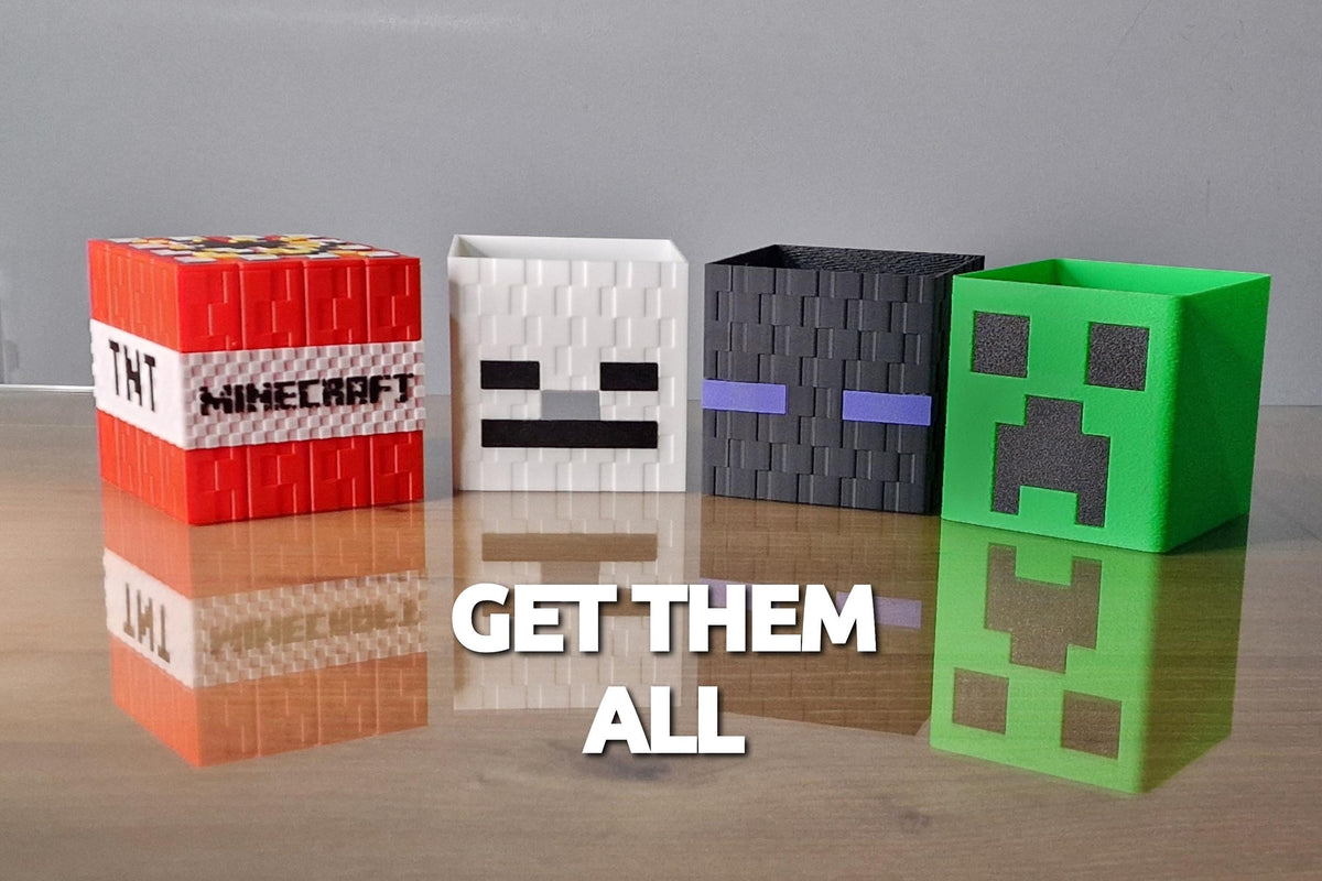 Pixel Block Popcorn Buckets - Inspired by Minecraft - 3D Printed Storage Boxes | TNT, Creeper, Enderman, Skeleton Head | Gaming Room Decor