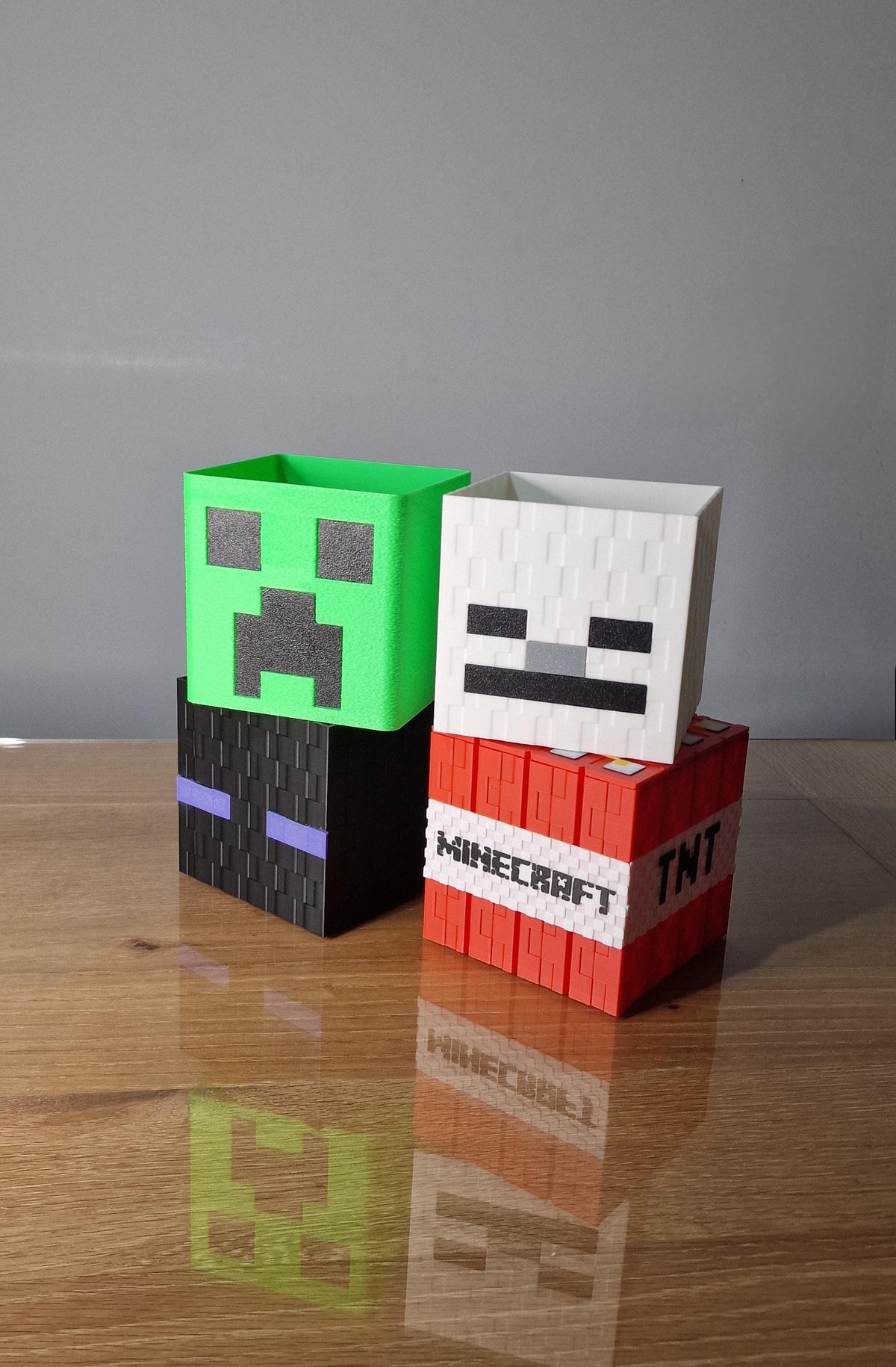 Pixel Block Popcorn Buckets - Inspired by Minecraft - 3D Printed Storage Boxes | TNT, Creeper, Enderman, Skeleton Head | Gaming Room Decor