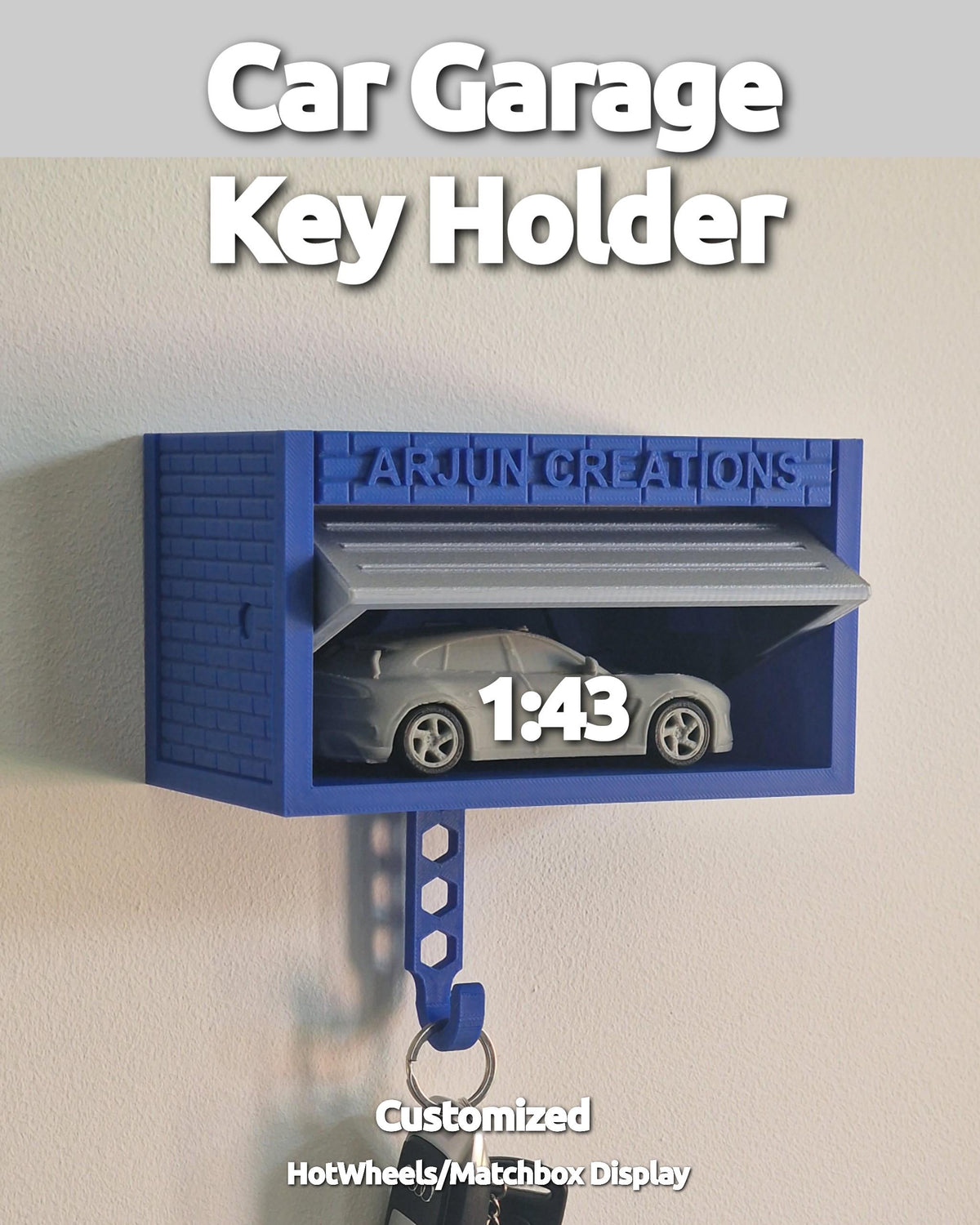 Customizable Key Holder, 1:43 Scale Diecast Car Garage with Opening Door - Toy Car Display - 3D Printed 1/43