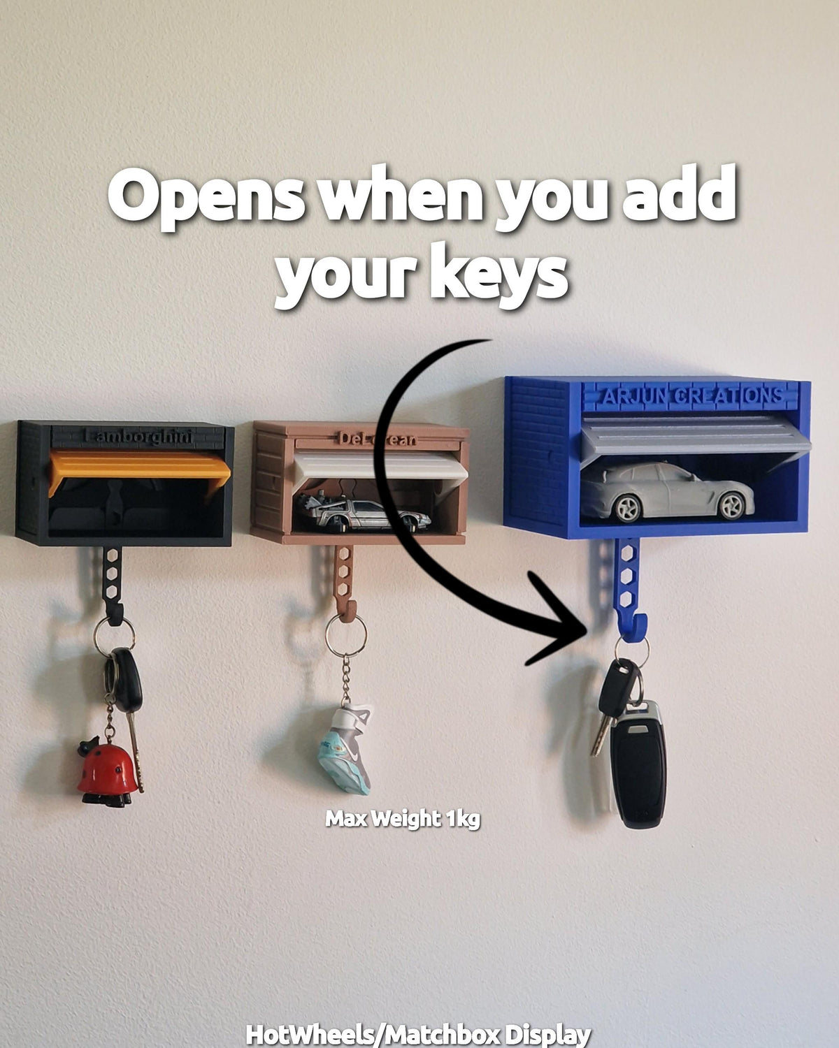 Customizable Key Holder, 1:43 Scale Diecast Car Garage with Opening Door - Toy Car Display - 3D Printed 1/43