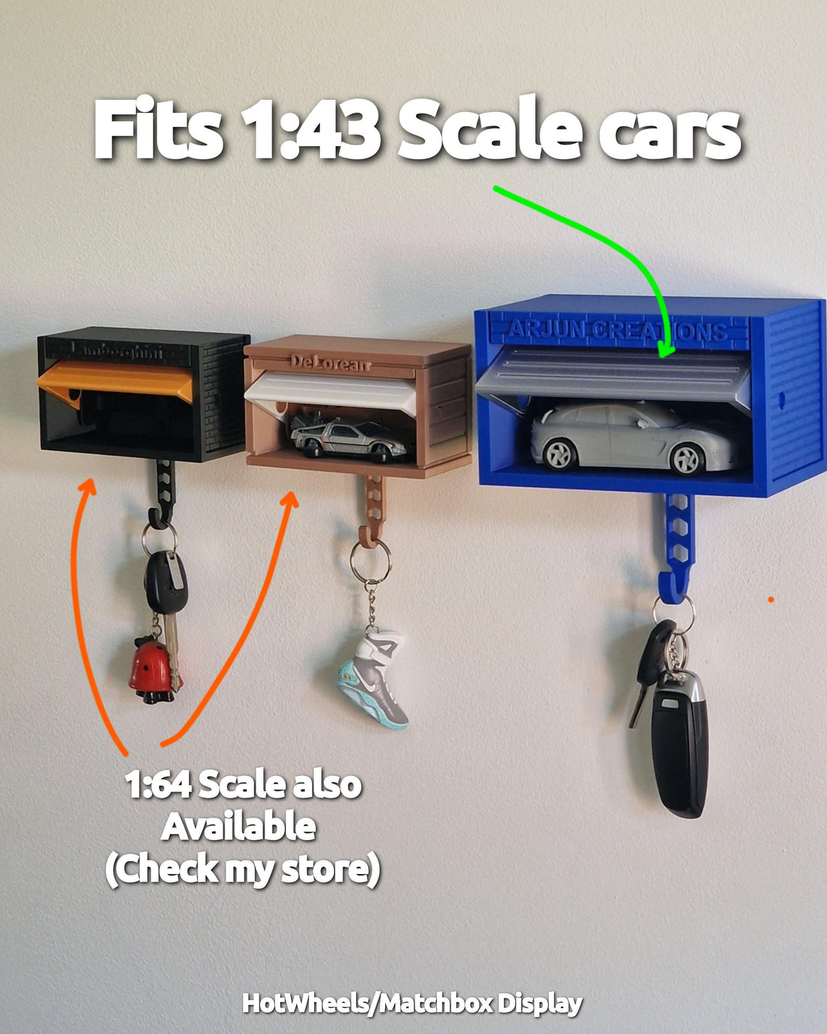 Customizable Key Holder, 1:43 Scale Diecast Car Garage with Opening Door - Toy Car Display - 3D Printed 1/43