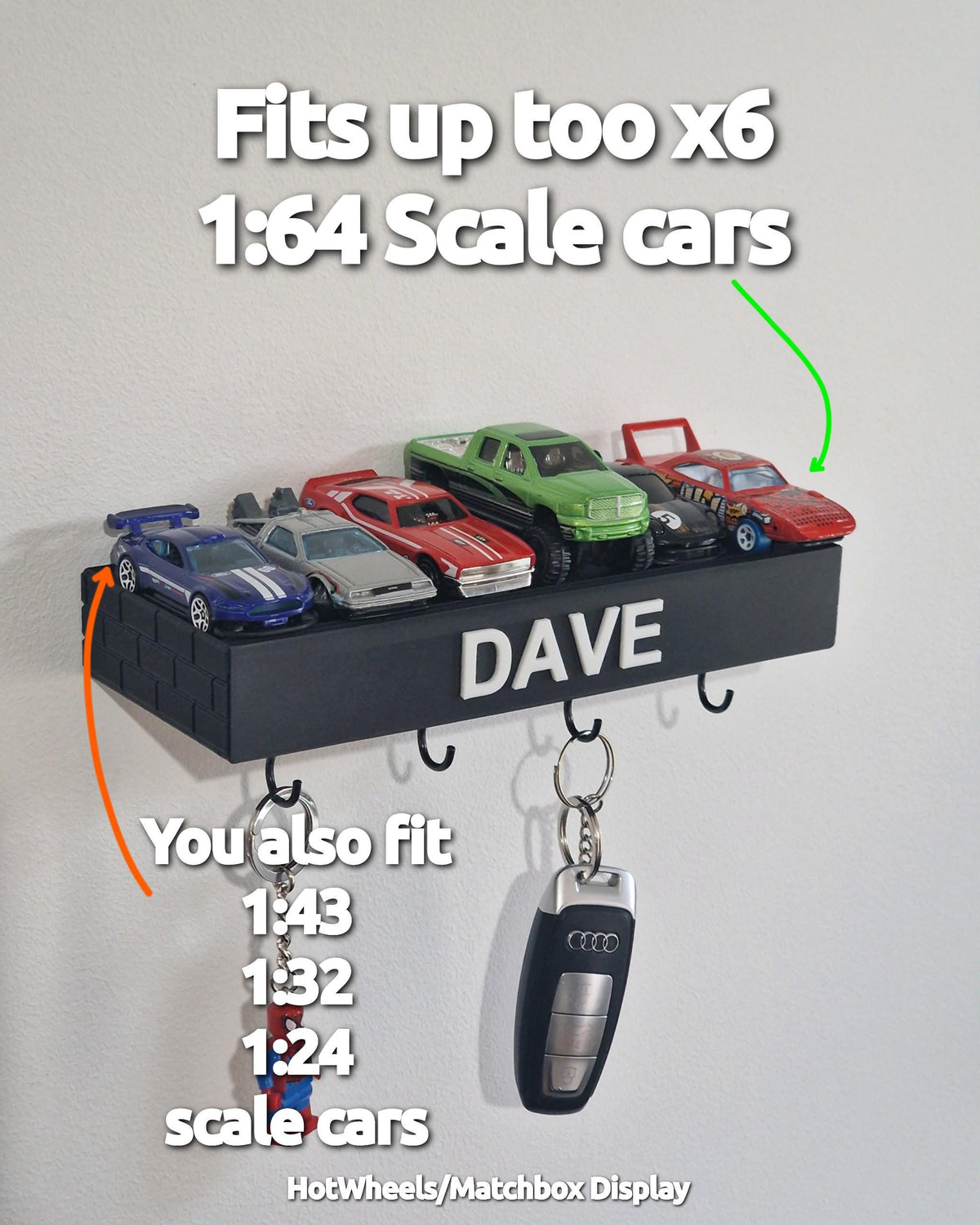 Customizable Key Holder, Diecast Car Wall-Mounted Key Shelf Holder - Toy Car Display - 3D Printed 1/64 1/43 1/32 1/24