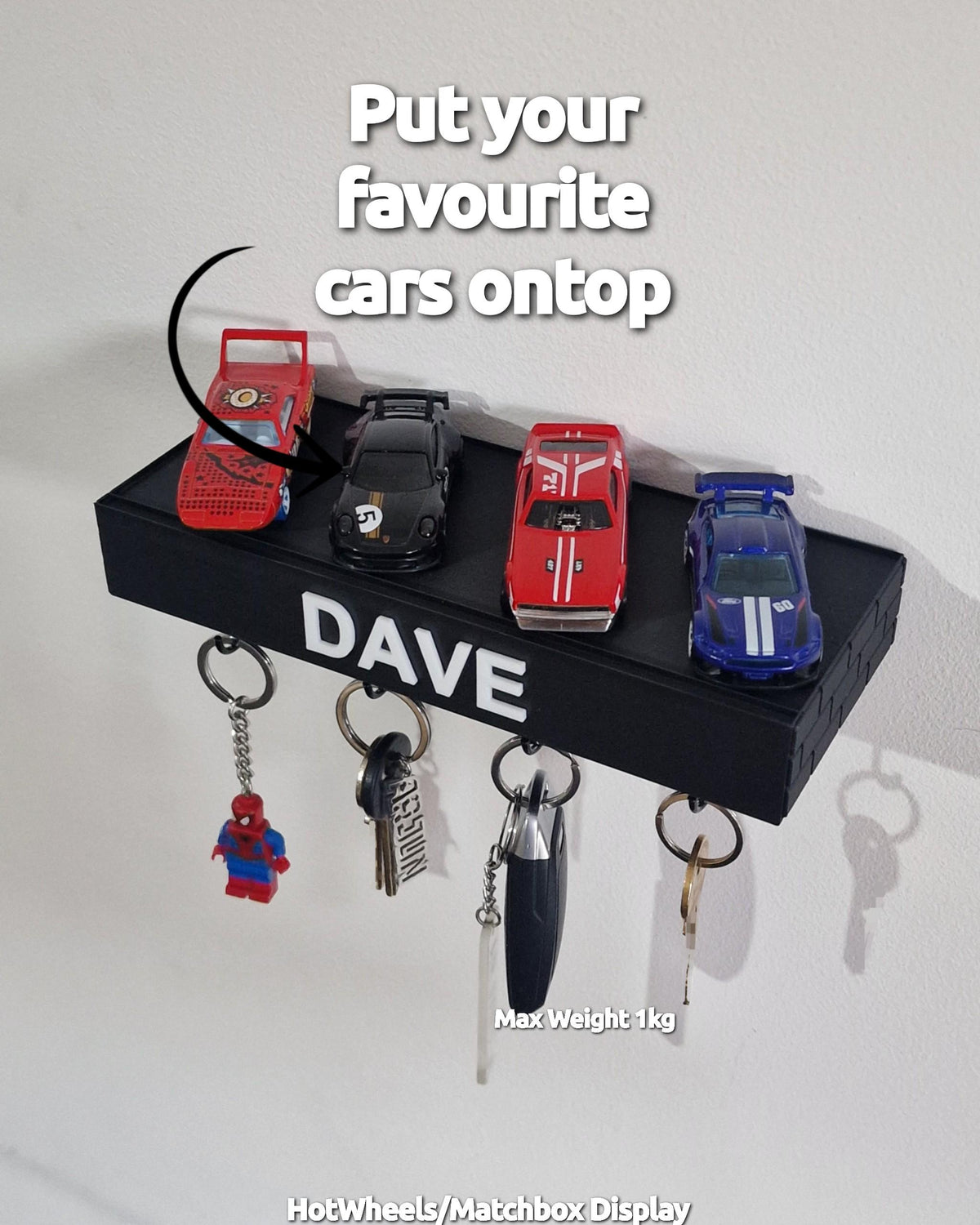 Customizable Key Holder, Diecast Car Wall-Mounted Key Shelf Holder - Toy Car Display - 3D Printed 1/64 1/43 1/32 1/24