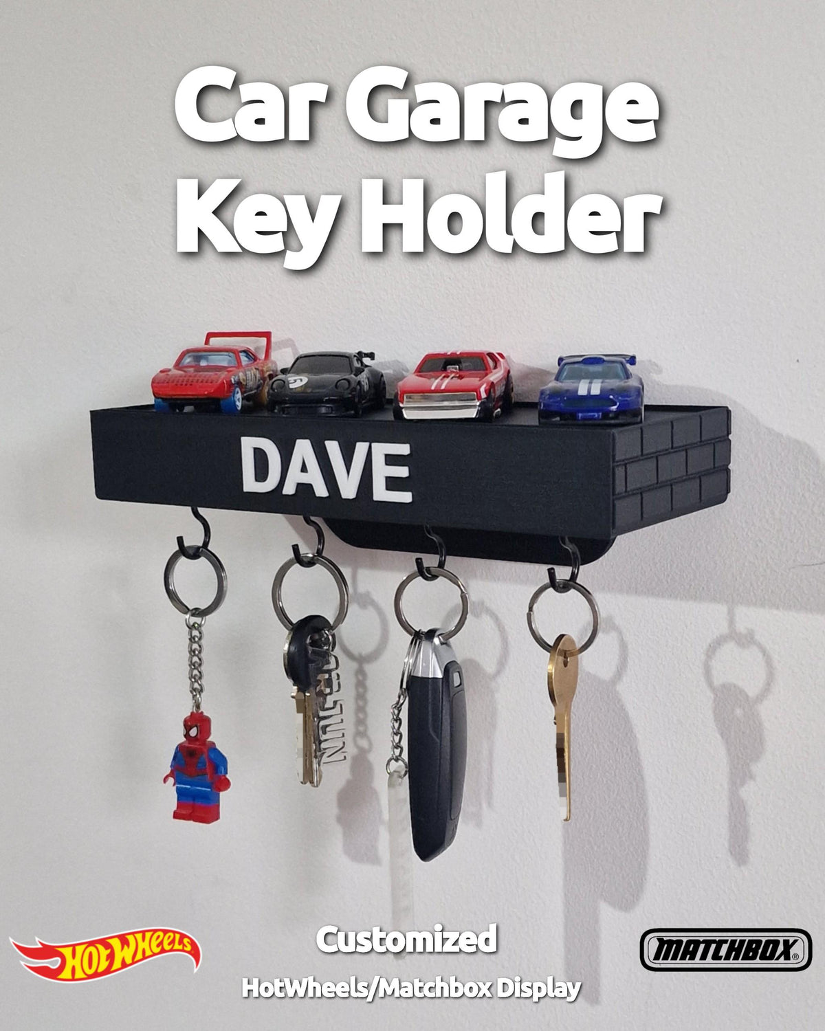 Customizable Key Holder, Diecast Car Wall-Mounted Key Shelf Holder - Toy Car Display - 3D Printed 1/64 1/43 1/32 1/24