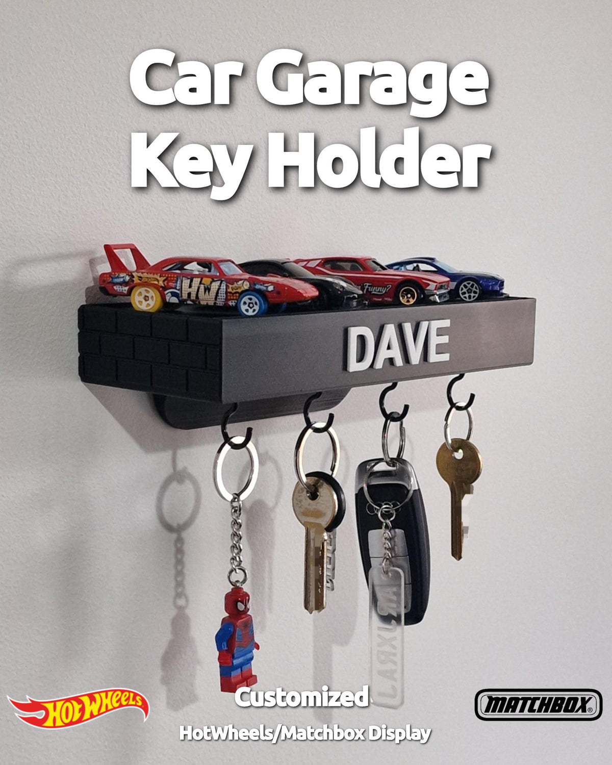 Customizable Key Holder, Diecast Car Wall-Mounted Key Shelf Holder - Toy Car Display - 3D Printed 1/64 1/43 1/32 1/24